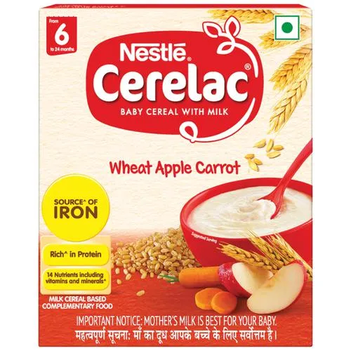 Nestle Cerelac Baby Cereal with Milk from 6 to 24 Months Wheat Apple Carrot - 300 gm Pkt