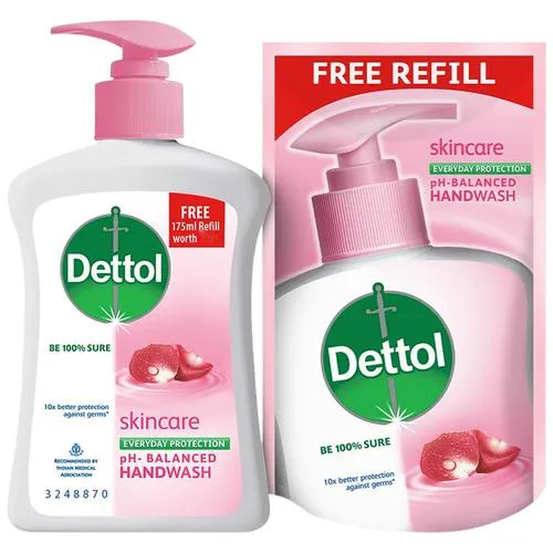 Dettol Skincare pH Balanced Liquid Handwash - 10x Better Germ Protection - 200 ml ( Get 175 ml Refill Pack Free )