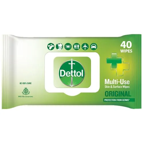 Dettol Disinfectant Sanitizer Wet Wipes - For Skin & Surfaces, Moisture Lock, Original - 40 pcs