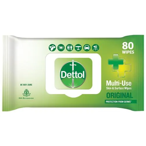 Dettol Disinfectant Sanitizer Wet Wipes - Multi-purpose, For Skin & Surfaces, Original - 80 pcs